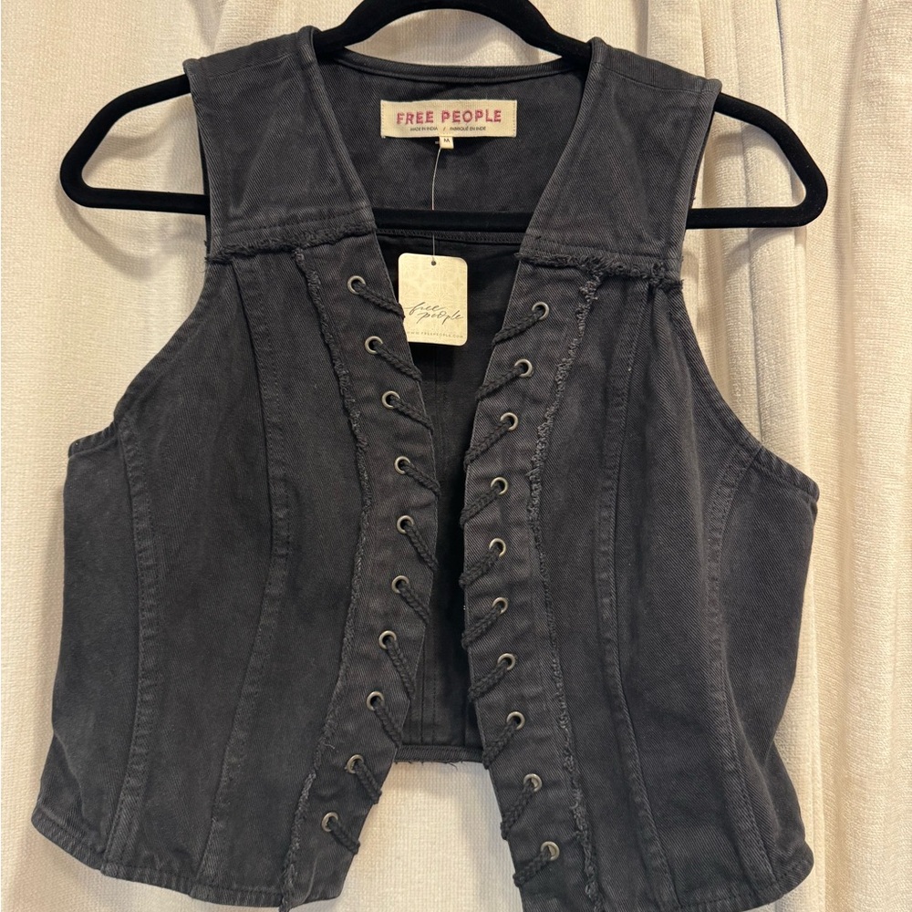 Free People Black Lace-Up Vest